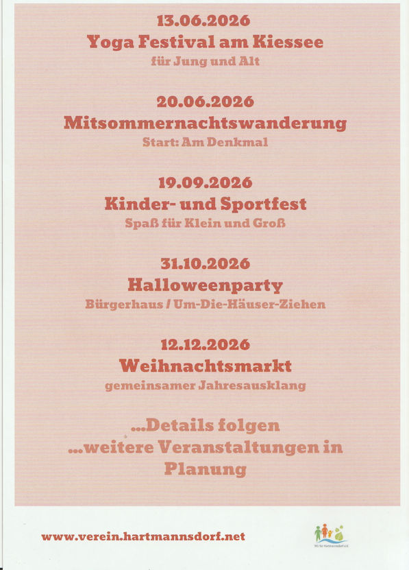 Veranstaltungen 2026 in Hartmannsdorf